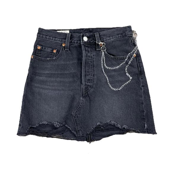 Levi's Dresses & Skirts - Levi’s Premium Black Denim Skirt W24 Raw Hem Grunge Chain PC9 34963-0027
